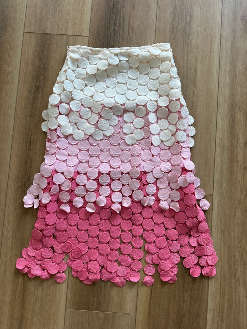 Ombre Pink Circle Appliqué Midi Skirt